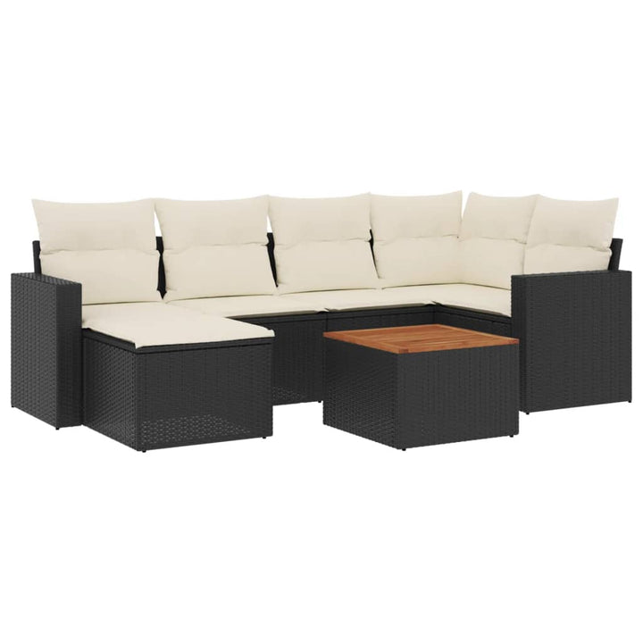 sofasæt til haven 7 dele med hynder polyrattan sort