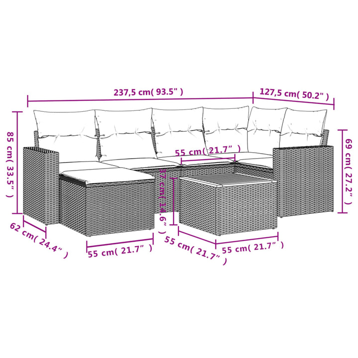 sofasæt til haven 7 dele med hynder polyrattan beige