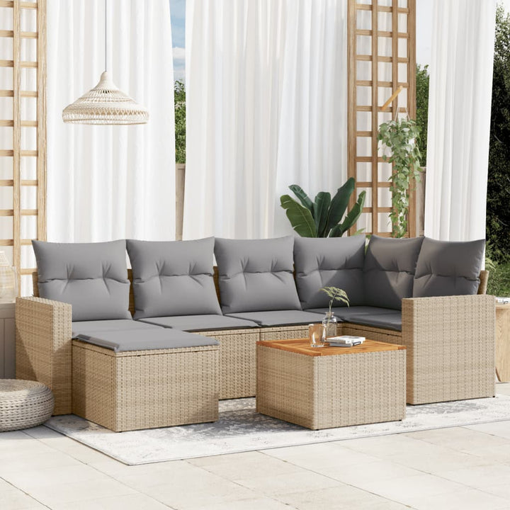 sofasæt til haven 7 dele med hynder polyrattan beige