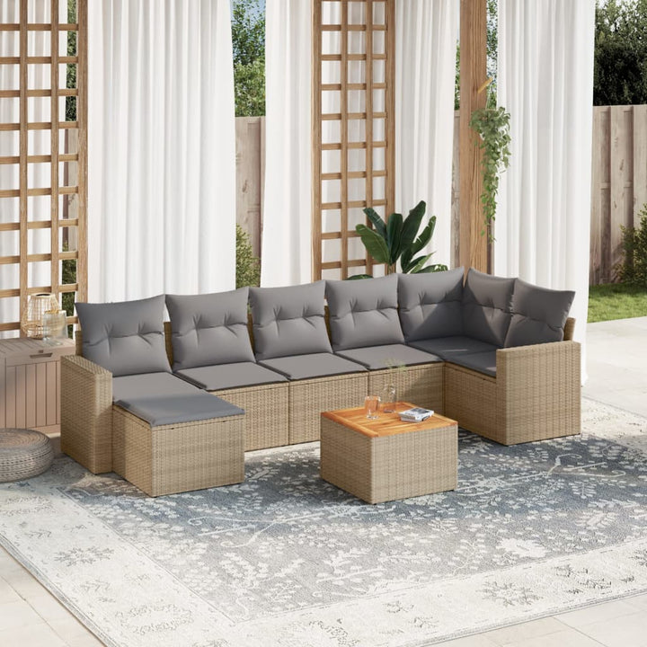 sofasæt til haven 8 dele med hynder polyrattan beige