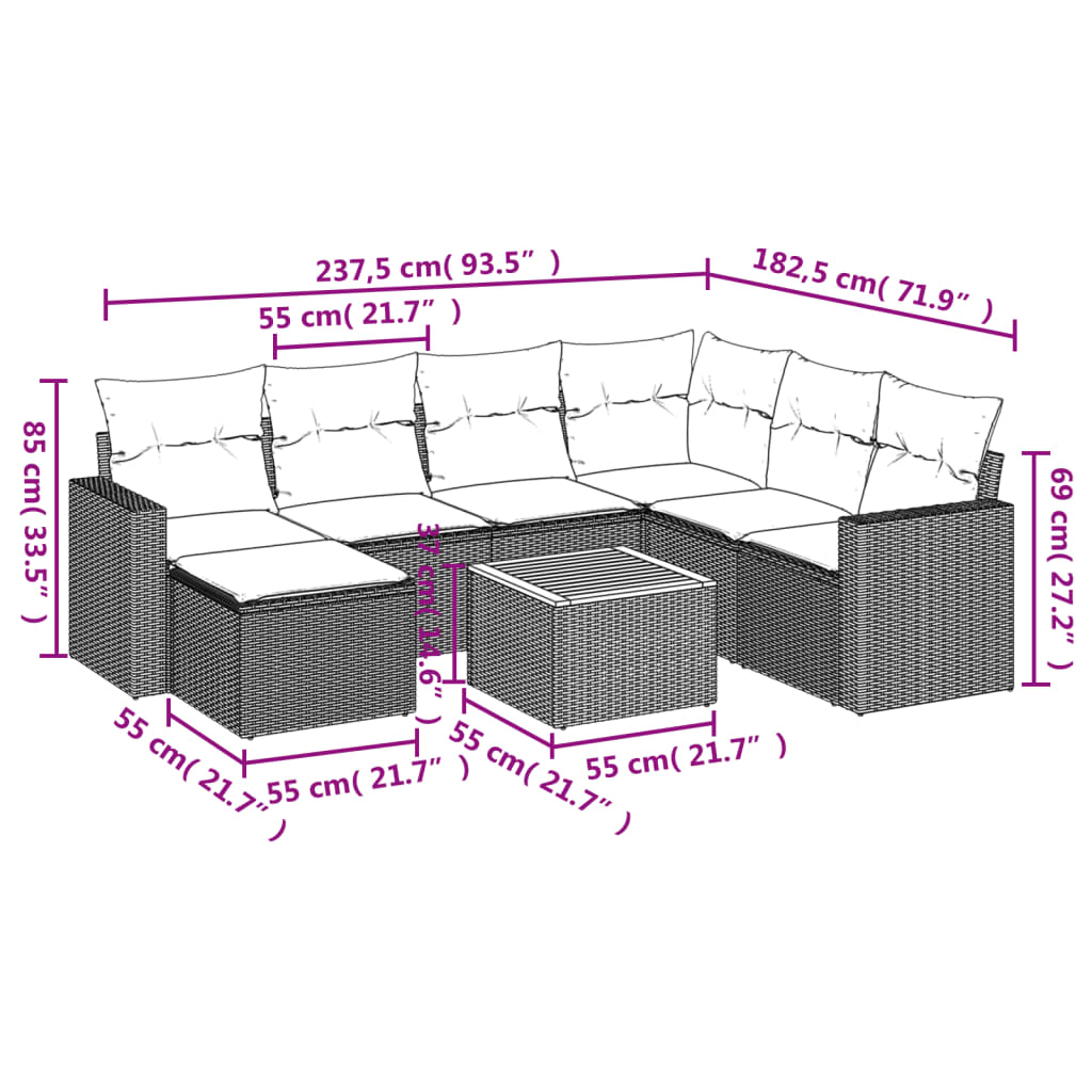 sofasæt til haven 8 dele med hynder polyrattan sort