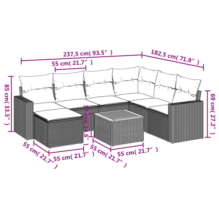 sofasæt til haven 8 dele med hynder polyrattan sort