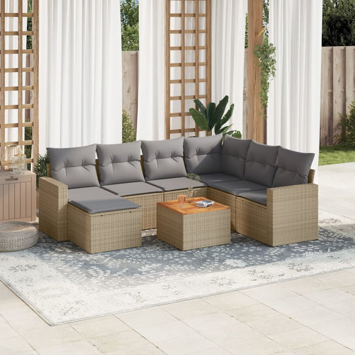 sofasæt til haven 8 dele med hynder polyrattan beige