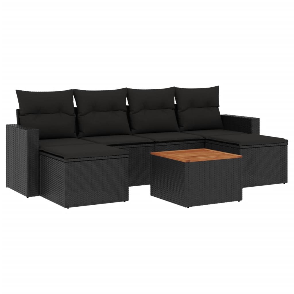 sofasæt til haven 7 dele med hynder polyrattan sort