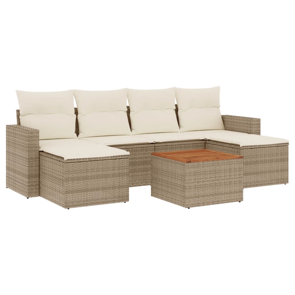 sofasæt til haven 7 dele med hynder polyrattan beige