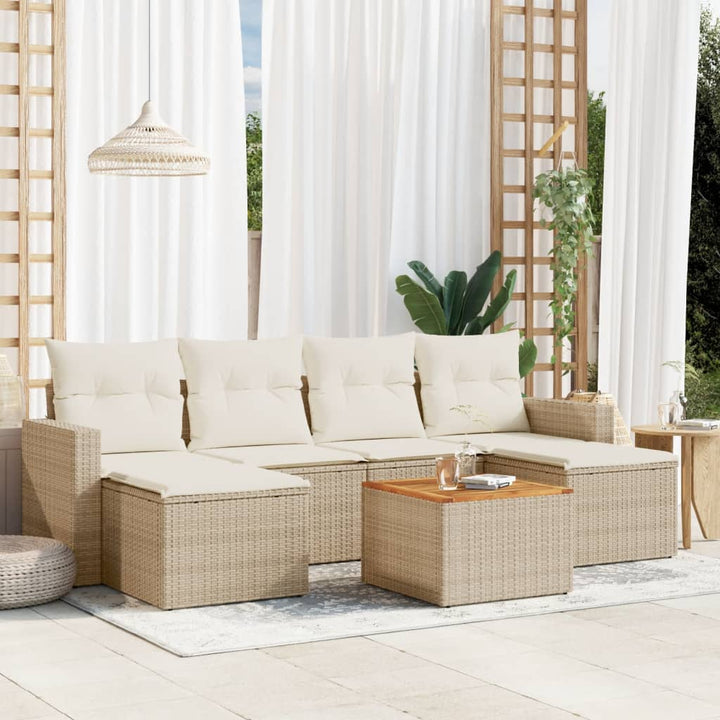 sofasæt til haven 7 dele med hynder polyrattan beige