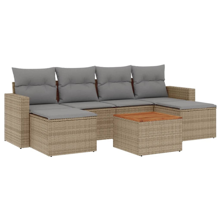 sofasæt til haven 7 dele med hynder polyrattan beige