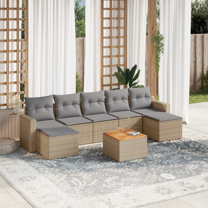 sofasæt til haven 8 dele med hynder polyrattan beige