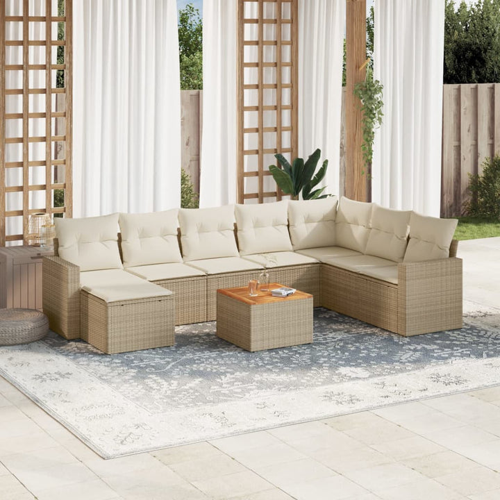 sofasæt til haven 9 dele med hynder polyrattan beige