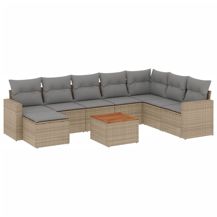sofasæt til haven 9 dele med hynder polyrattan beige