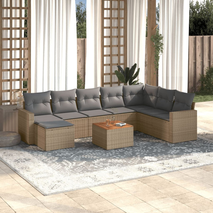 sofasæt til haven 9 dele med hynder polyrattan beige