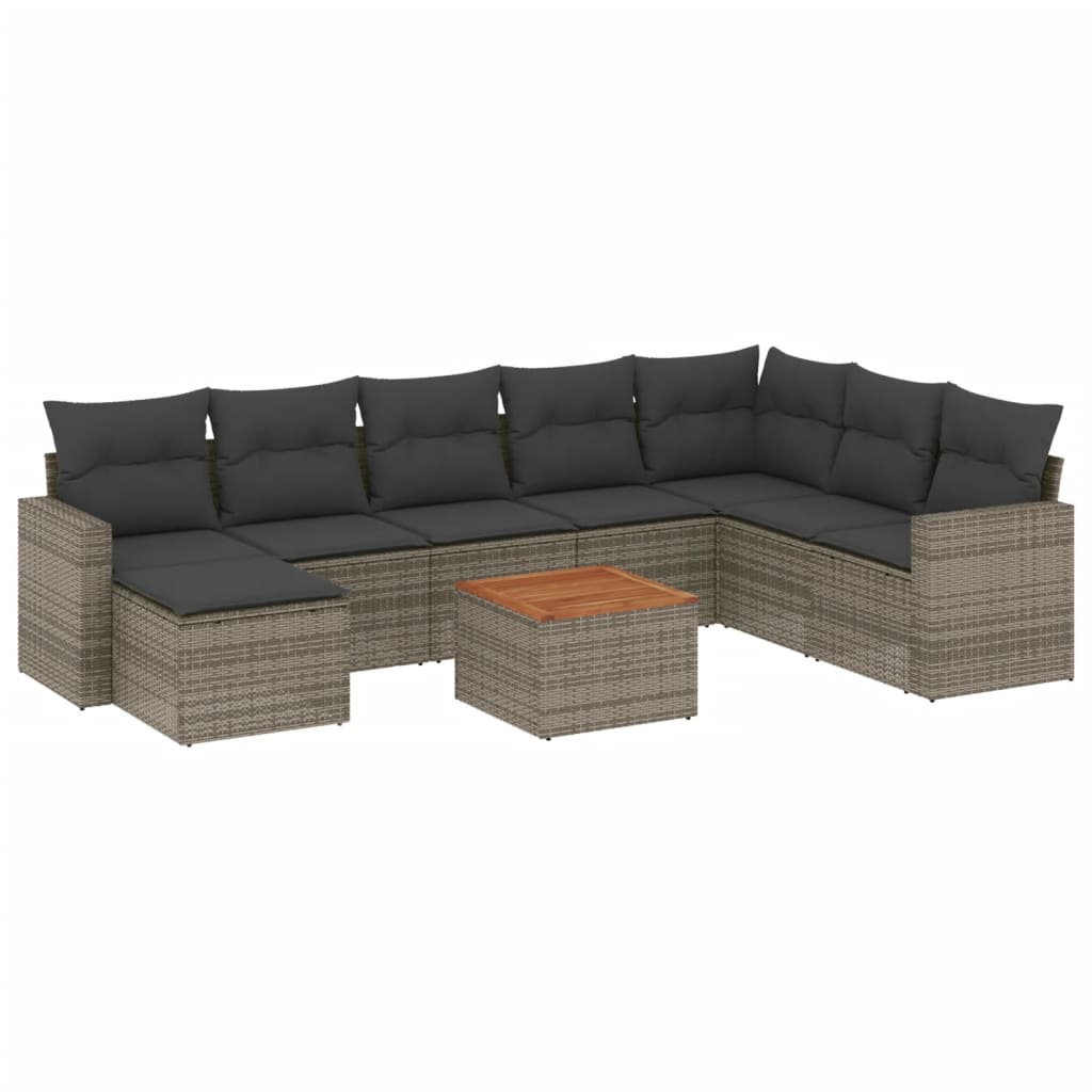 sofasæt til haven 9 dele med hynder polyrattan grå