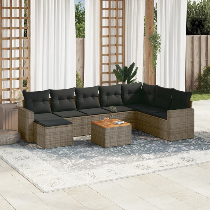 sofasæt til haven 9 dele med hynder polyrattan grå