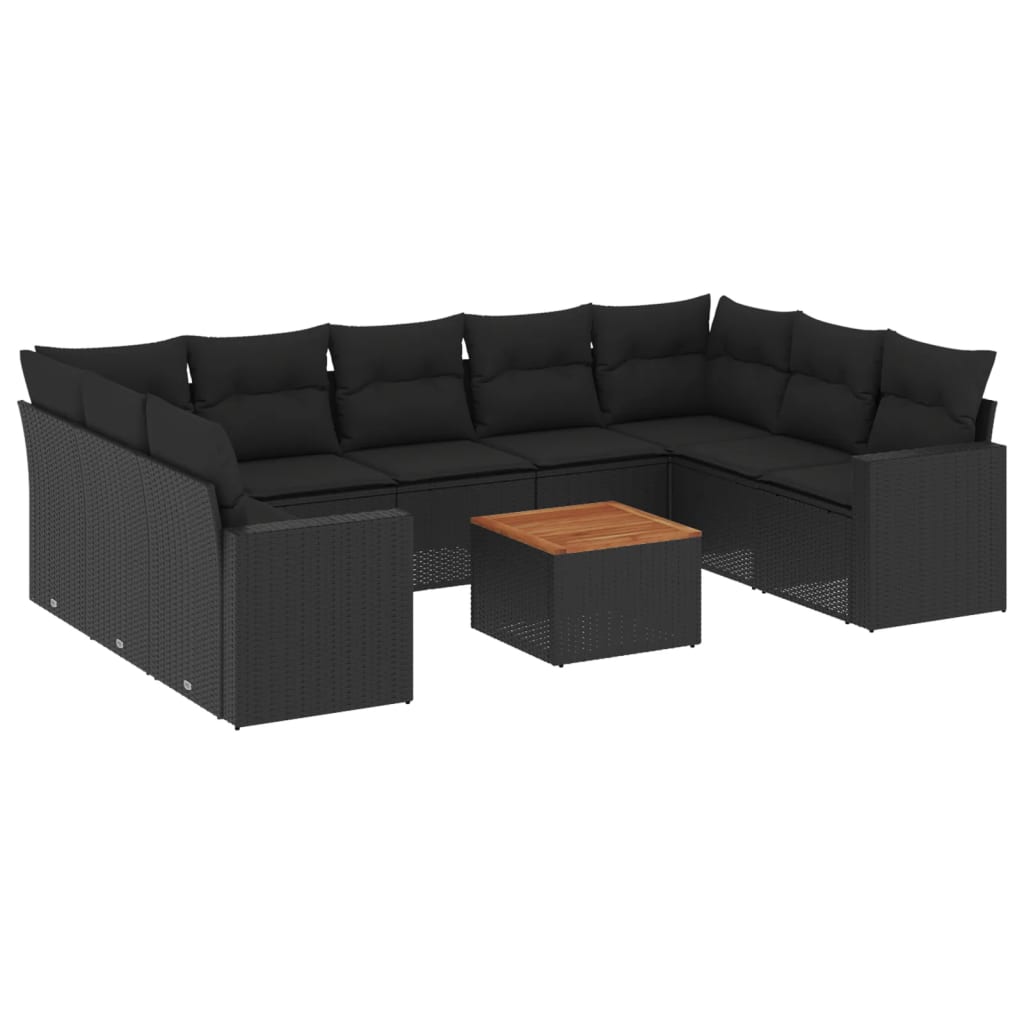 sofasæt til haven 10 dele med hynder polyrattan sort
