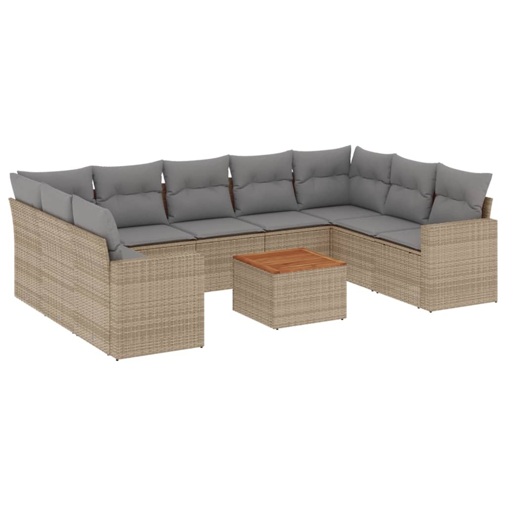 sofasæt til haven 10 dele med hynder polyrattan beige