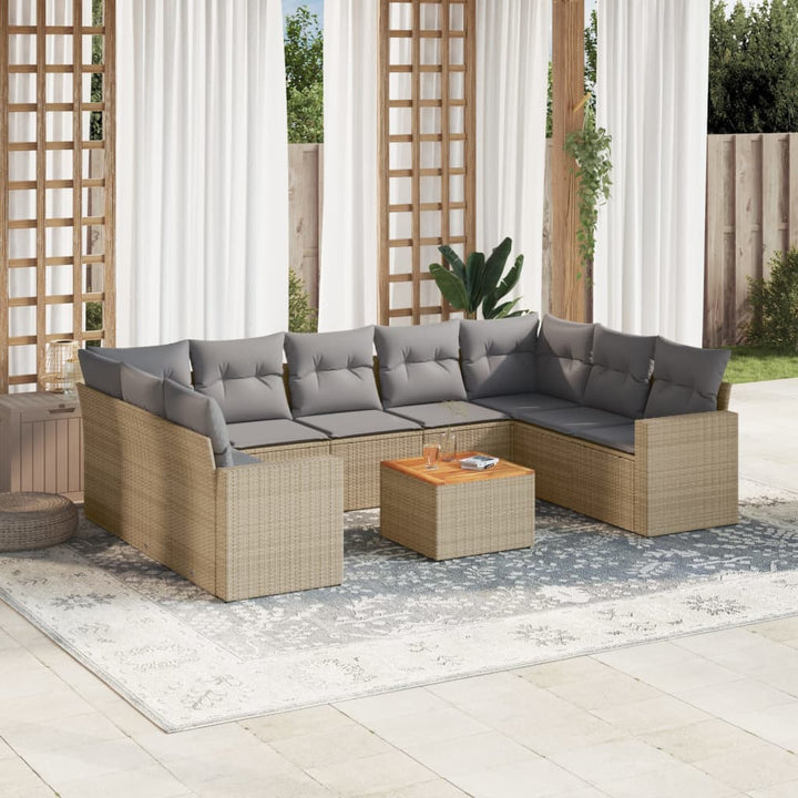 sofasæt til haven 10 dele med hynder polyrattan beige