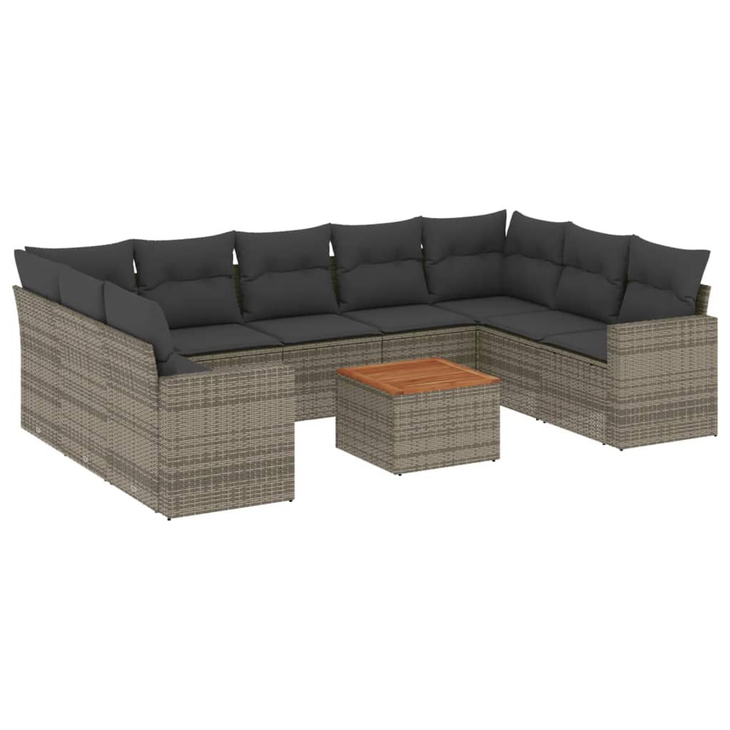 sofasæt til haven 10 dele med hynder polyrattan grå
