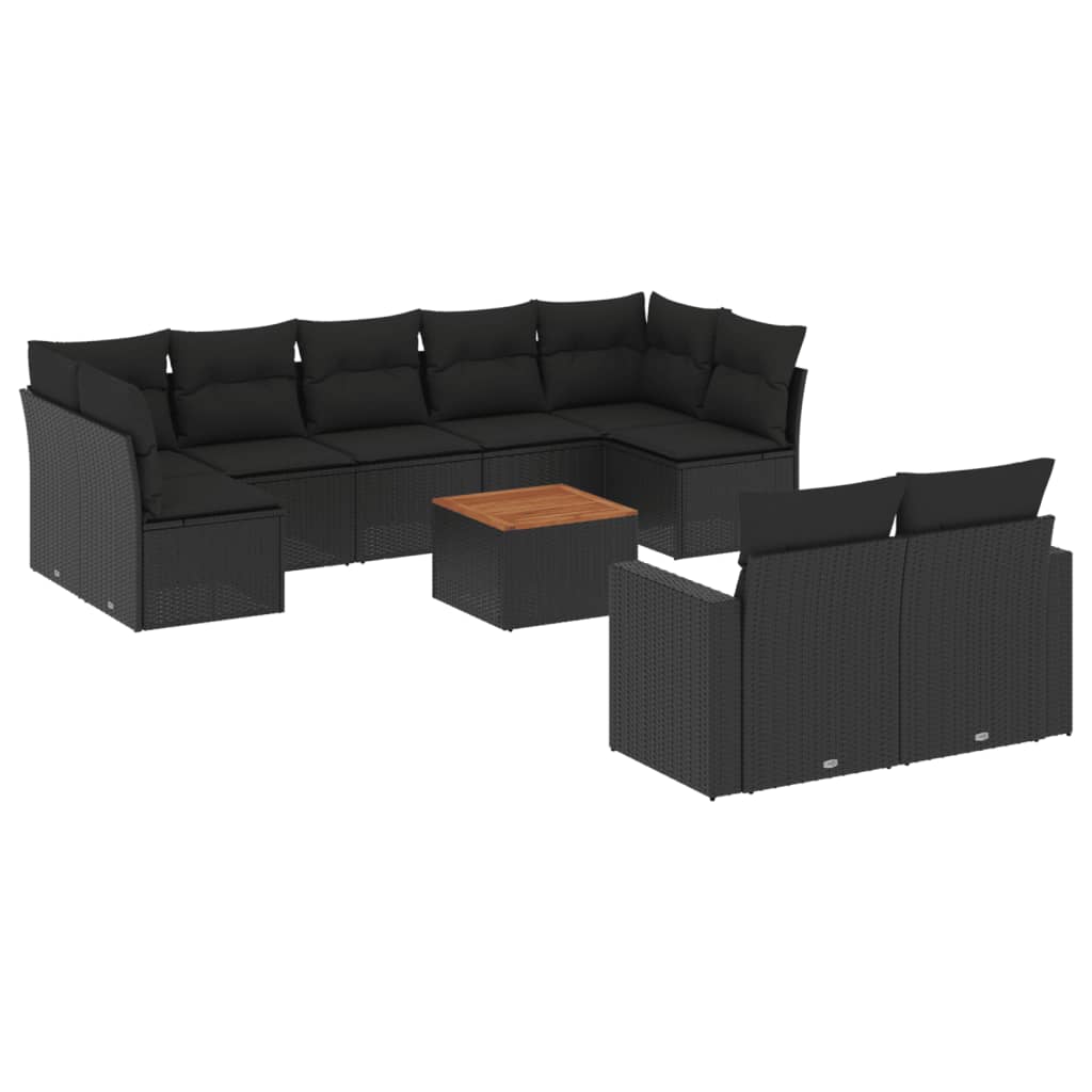 sofasæt til haven 10 dele med hynder polyrattan sort