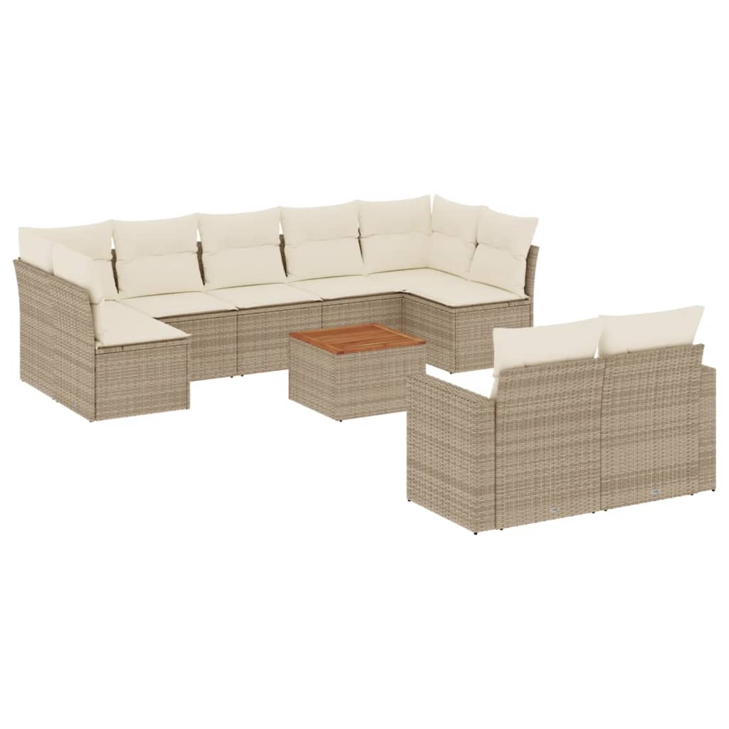 sofasæt til haven 10 dele med hynder polyrattan beige