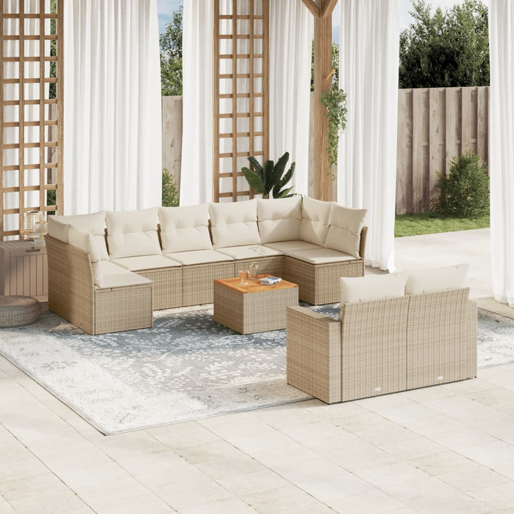 sofasæt til haven 10 dele med hynder polyrattan beige