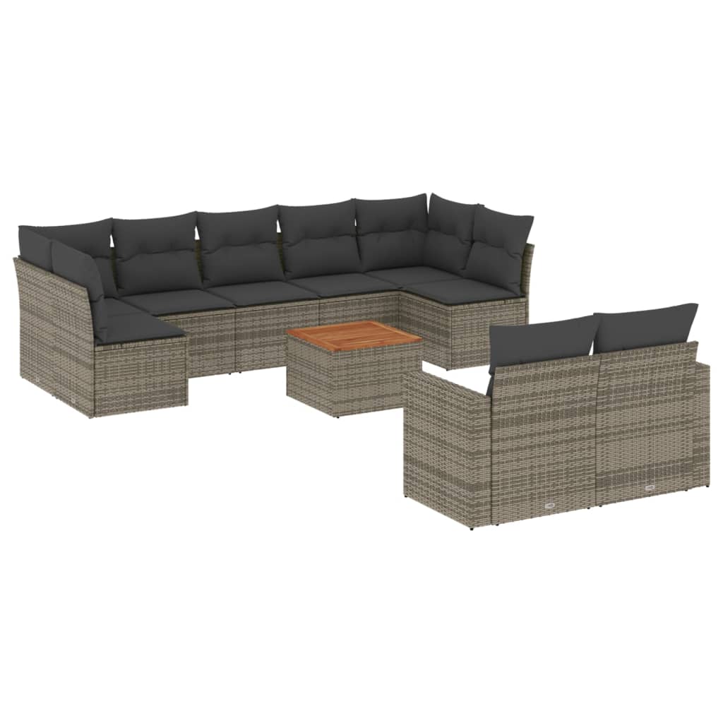 sofasæt til haven 10 dele med hynder polyrattan grå
