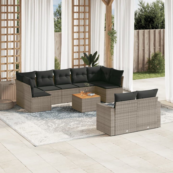 sofasæt til haven 10 dele med hynder polyrattan grå