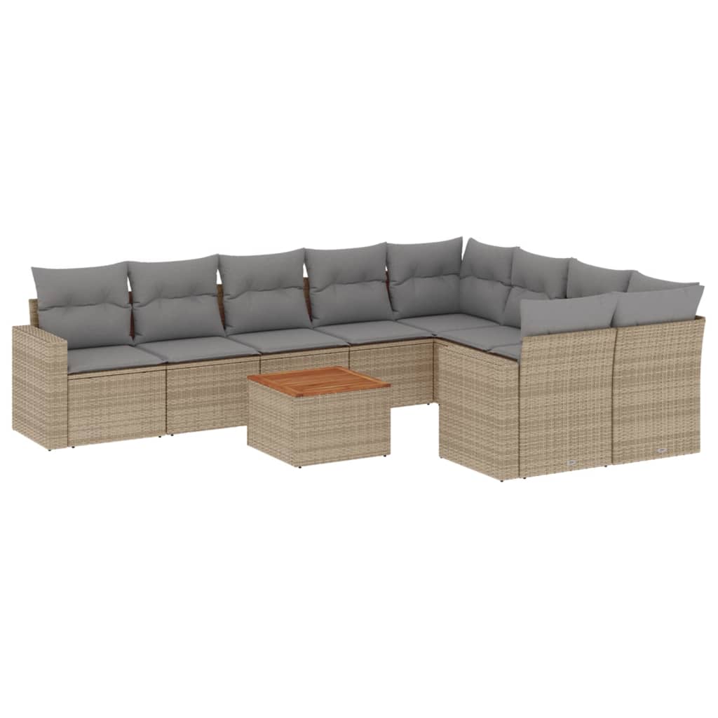sofasæt til haven 10 dele med hynder polyrattan beige