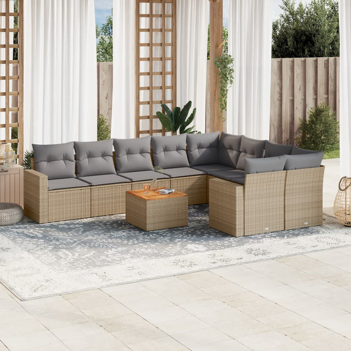sofasæt til haven 10 dele med hynder polyrattan beige