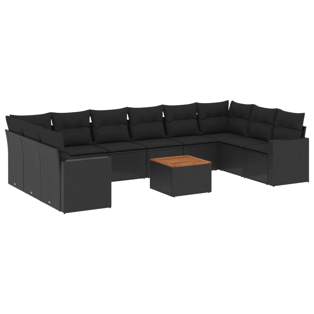 sofasæt til haven 11 dele med hynder polyrattan sort