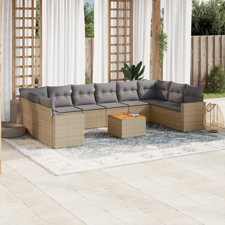 sofasæt til haven 11 dele med hynder polyrattan beige