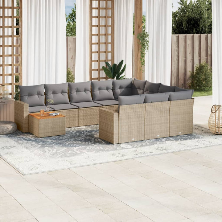 sofasæt til haven 11 dele med hynder polyrattan beige