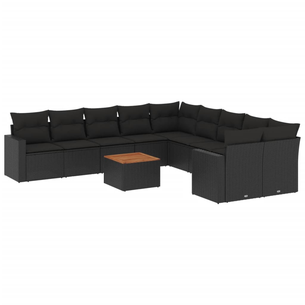 sofasæt til haven 11 dele med hynder polyrattan sort