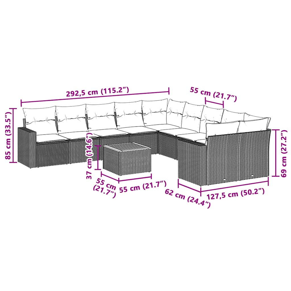 sofasæt til haven 11 dele med hynder polyrattan sort