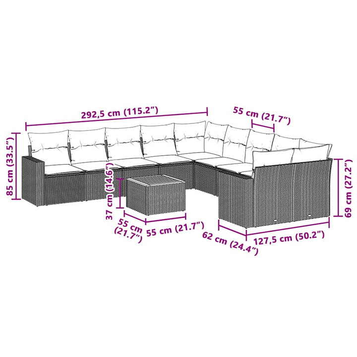 sofasæt til haven 11 dele med hynder polyrattan sort