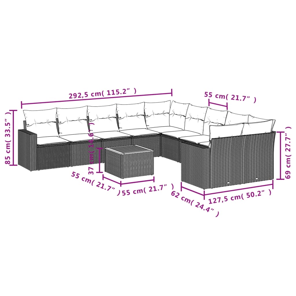 sofasæt til haven 11 dele med hynder polyrattan beige