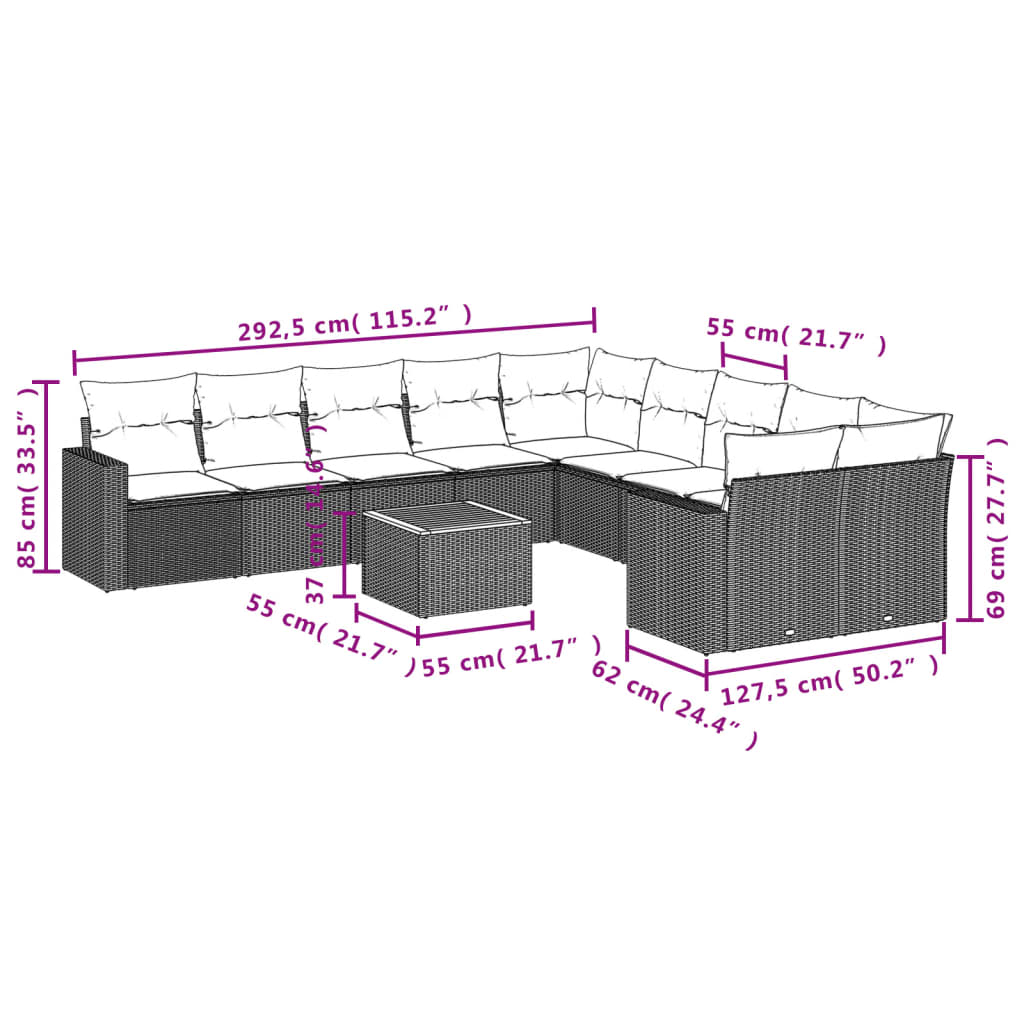 sofasæt til haven 11 dele med hynder polyrattan beige