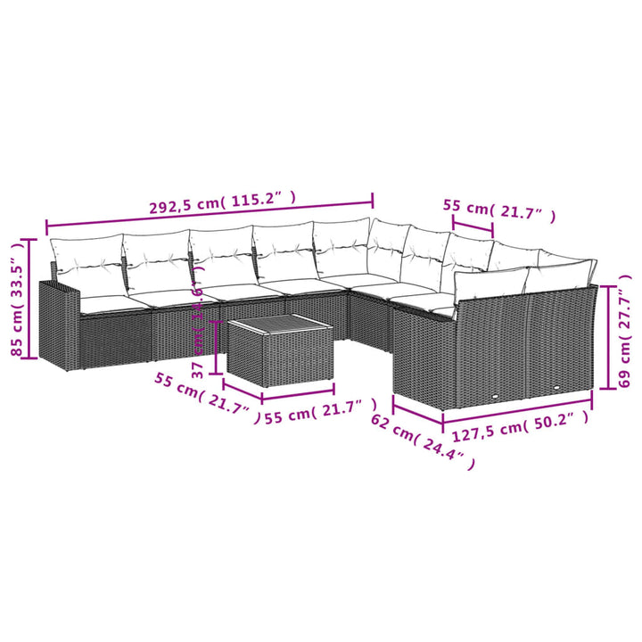 sofasæt til haven 11 dele med hynder polyrattan beige