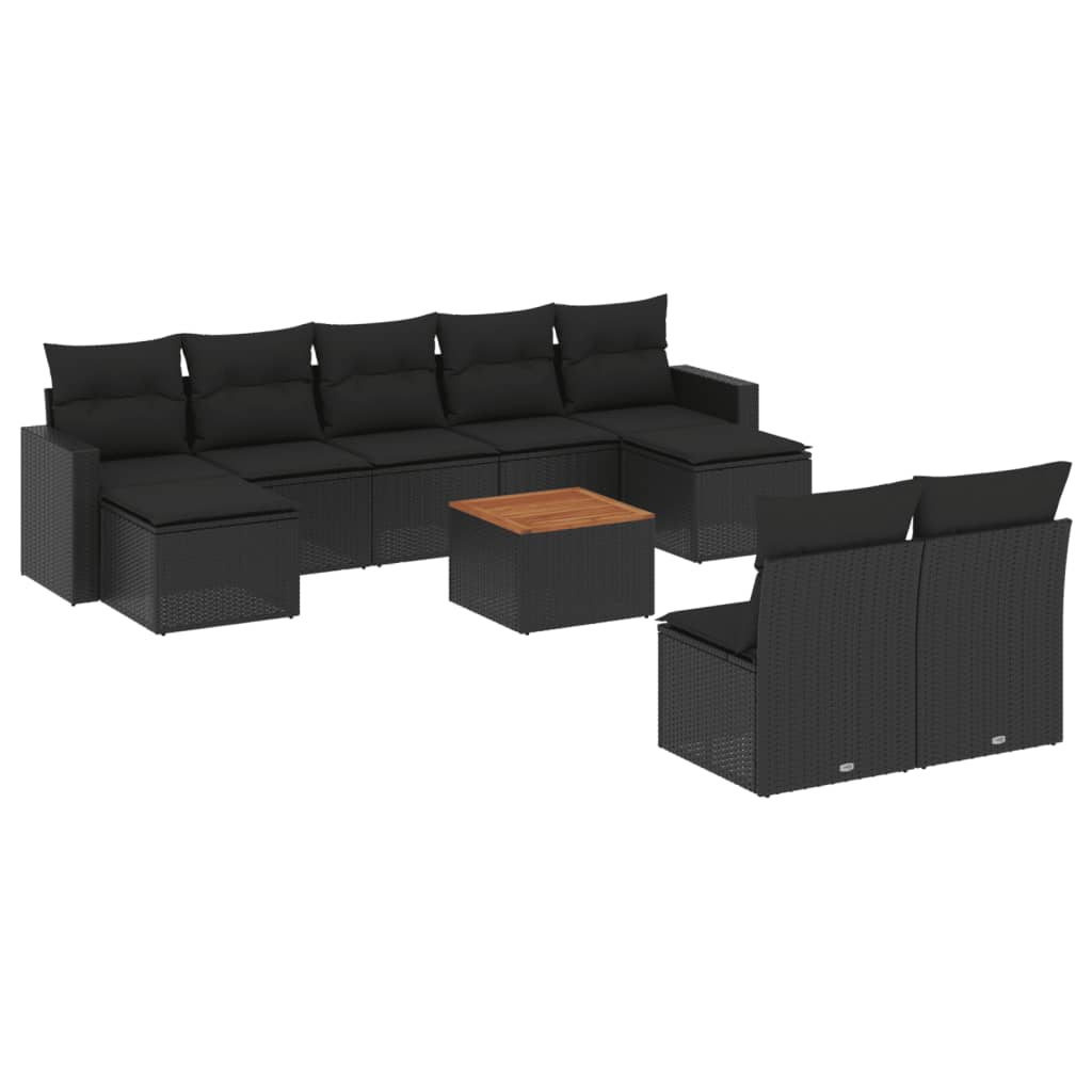 sofasæt til haven 10 dele med hynder polyrattan sort