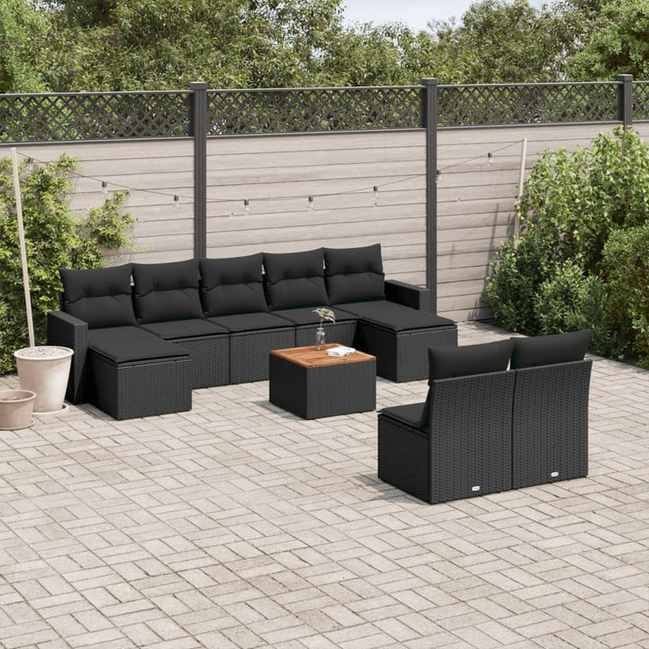 sofasæt til haven 10 dele med hynder polyrattan sort