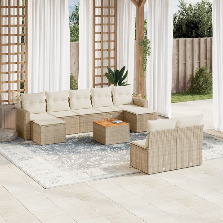sofasæt til haven 10 dele med hynder polyrattan beige