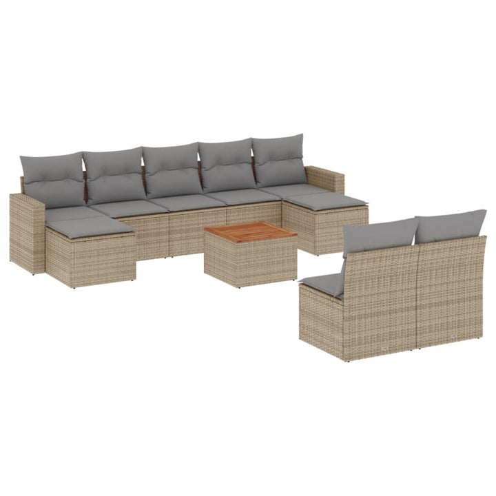 sofasæt til haven 10 dele med hynder polyrattan beige