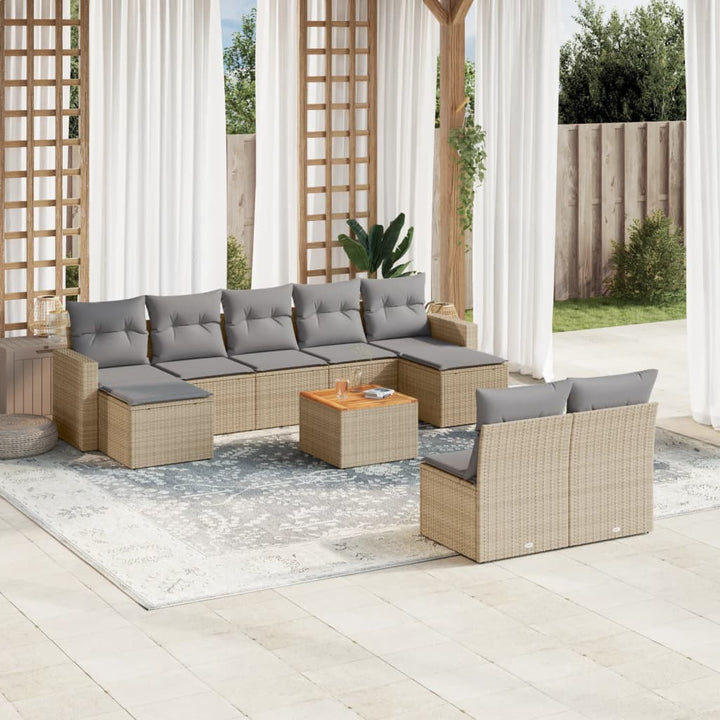 sofasæt til haven 10 dele med hynder polyrattan beige