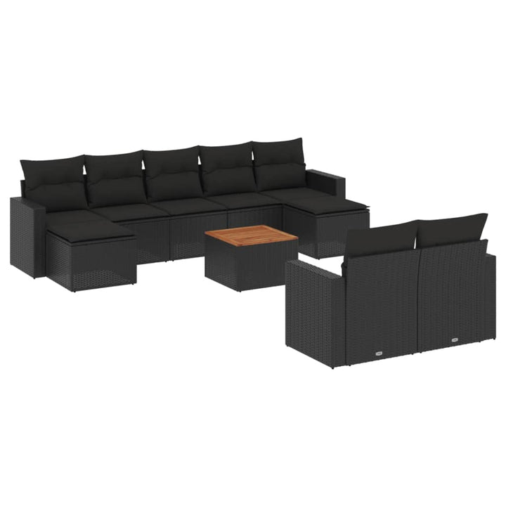 sofasæt til haven 10 dele med hynder polyrattan sort