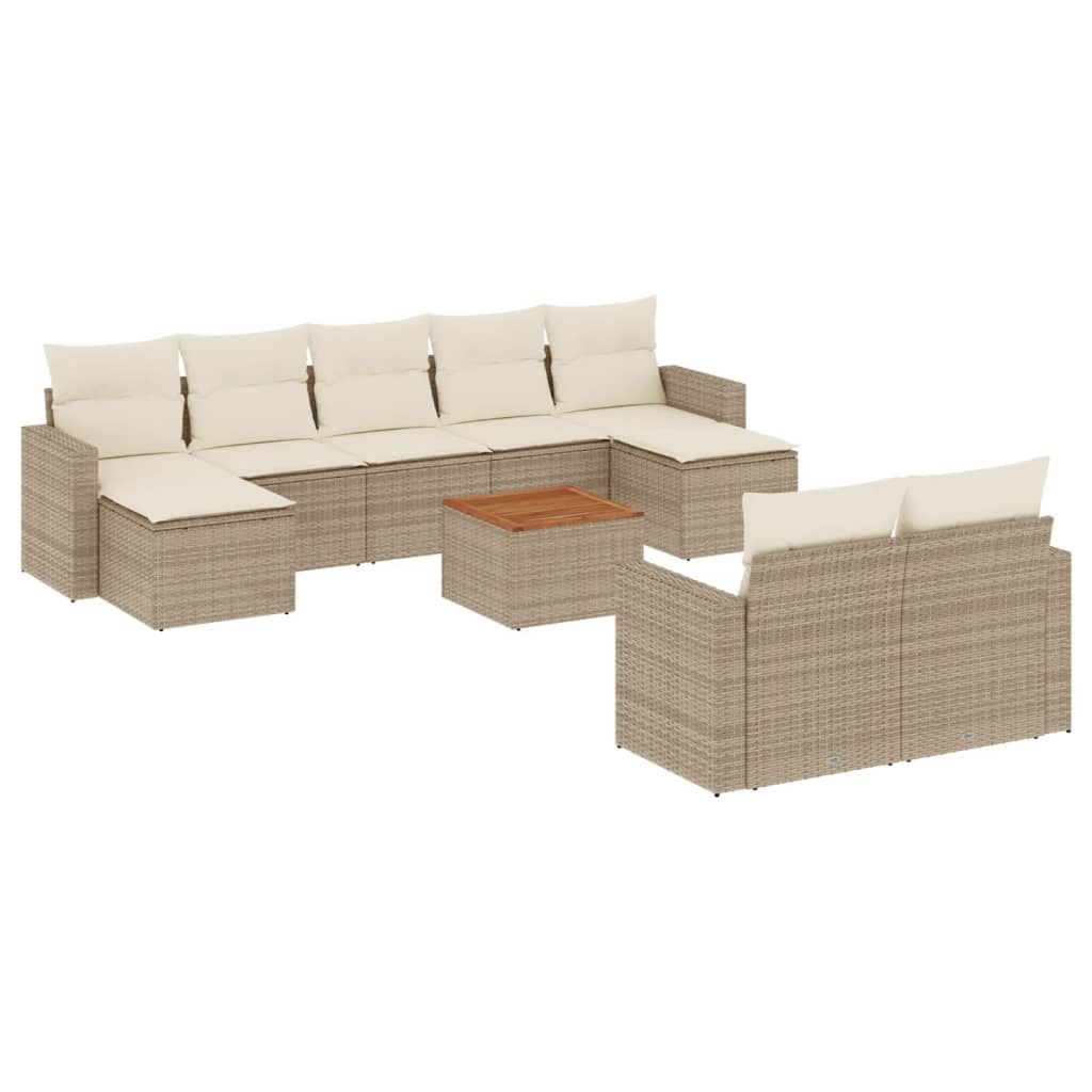 sofasæt til haven 10 dele med hynder polyrattan beige