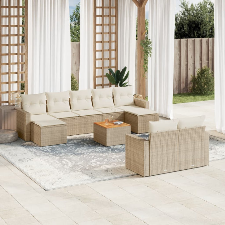 sofasæt til haven 10 dele med hynder polyrattan beige