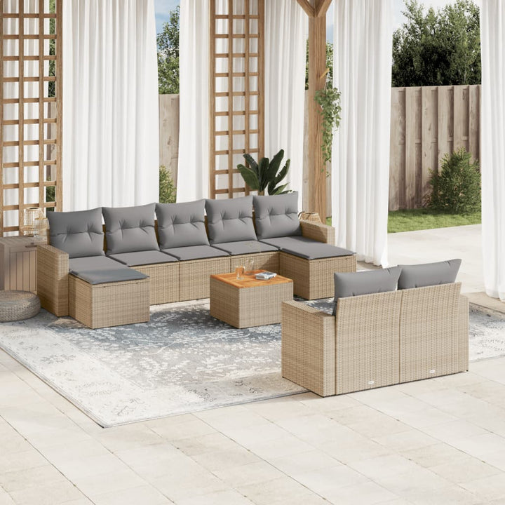 sofasæt til haven 10 dele med hynder polyrattan beige
