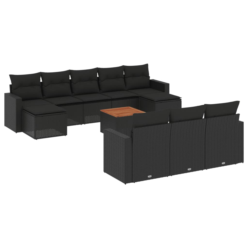 sofasæt til haven 11 dele med hynder polyrattan sort