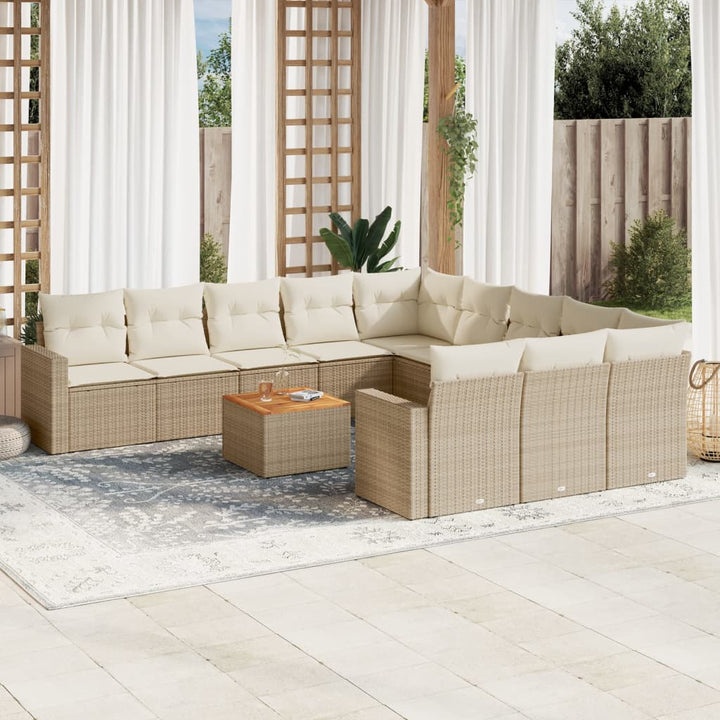 sofasæt til haven 12 dele med hynder polyrattan beige