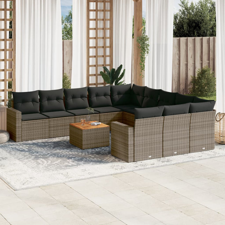 sofasæt til haven 12 dele med hynder polyrattan grå
