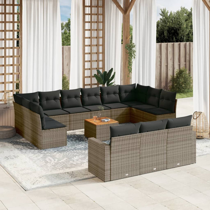sofasæt til haven 14 dele med hynder polyrattan grå